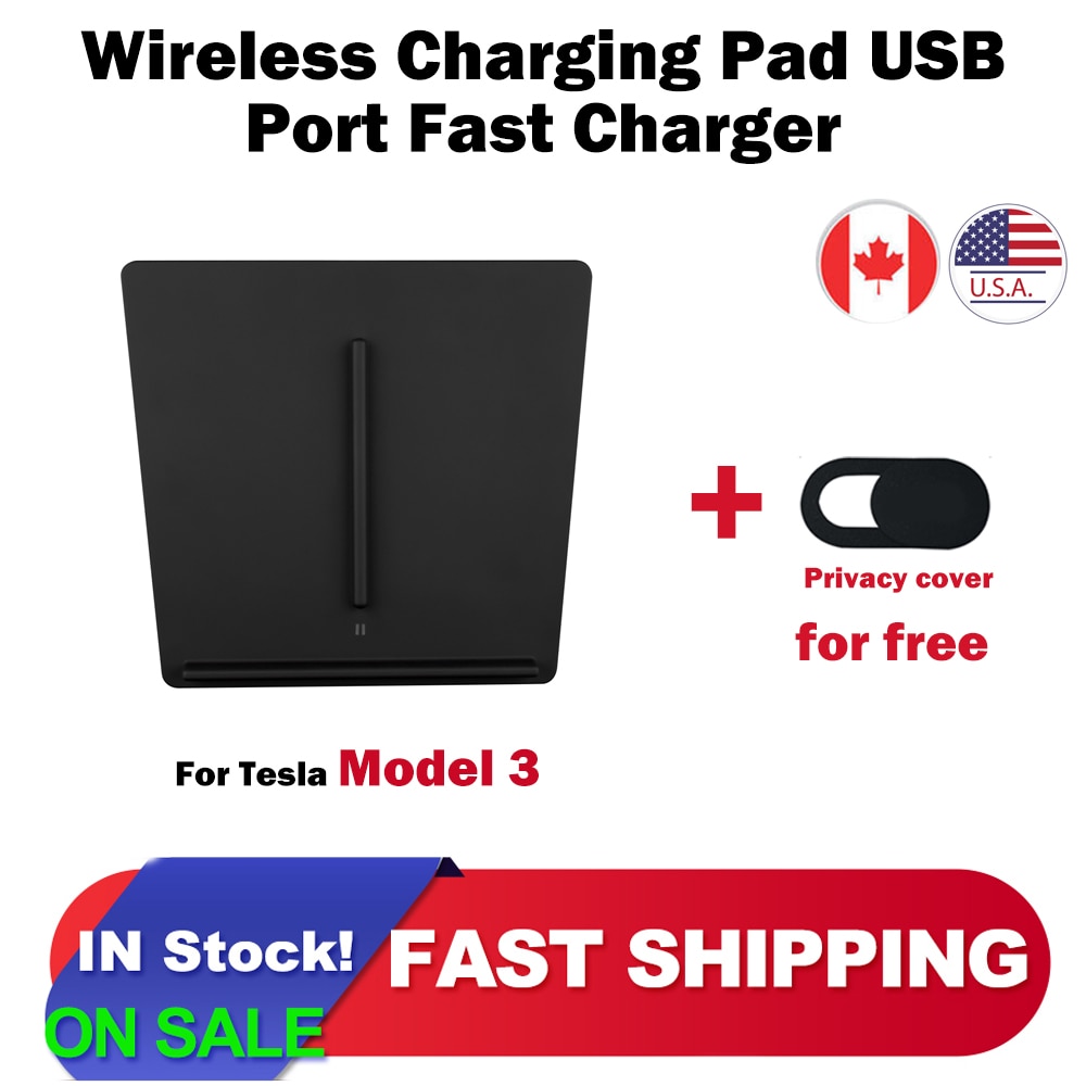 Trådløs ladeplade usb port hurtigoplader til tesla model 3 midterkonsol telefonoplader bil interiør