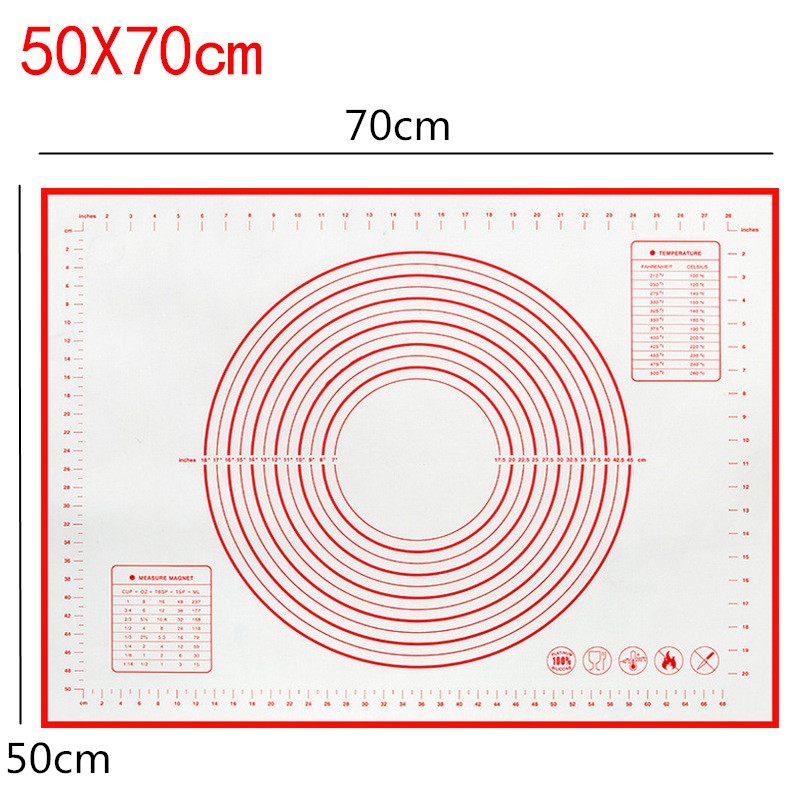 Tapis de cuisson en Silicone avec tampon de pâte à rouler à l'échelle tapis de pâte à pétrir revêtement de four à pâtisserie antiadhésif 60*40/40*30cm: 50x70cm red