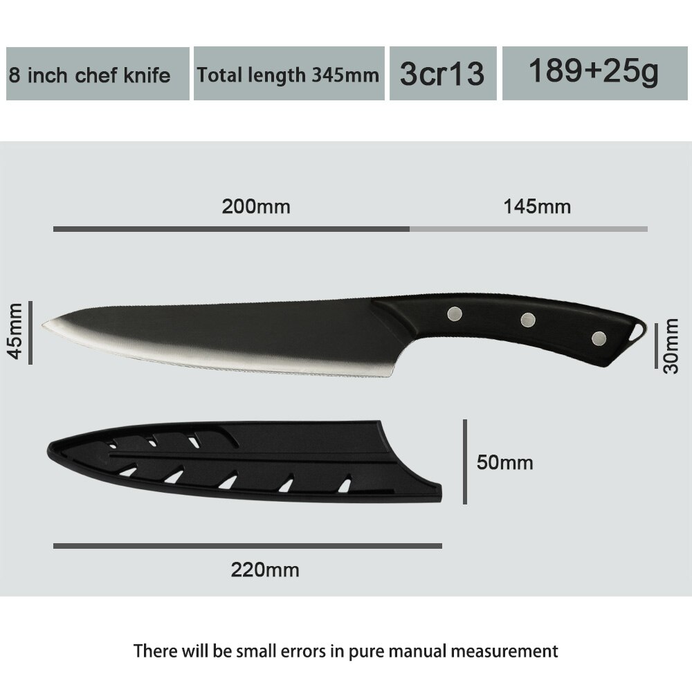 Sowoll Pro Kitchen Cooking Knives Set 8&#39;&#39; Chef 7&#39;&#39; Santoku Chopping 5&#39;&#39; Santoku Utility 3.5&#39;&#39; Paring Knife Sheath Cover Tools: E 8 chef knife