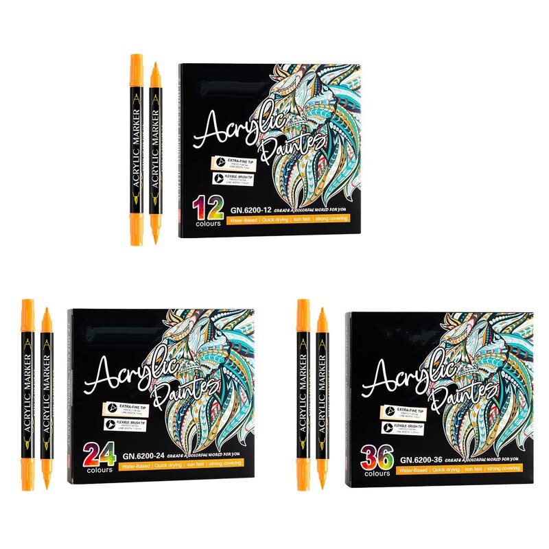 Acrylic Paint Pens Double-ended Extra Fine Tip Markers for Rock Painting Wood R9UF