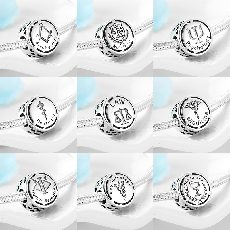 925 Sterling Silver profession charms Beads Fit Original European Charm Diy Bracelets necklace