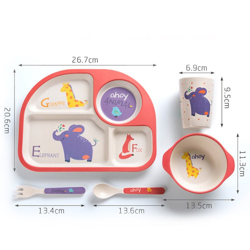5pc /  set baby mattallrik ätbar bambu fiber utskrift barn servis set hög temperatur resistent baby tallrik