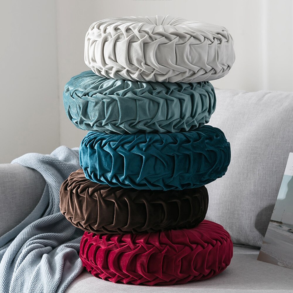 Velvet Pleated Futon Round Floor Cushion Pillow Pouf Throw Home Sofa Decor 33x11cm