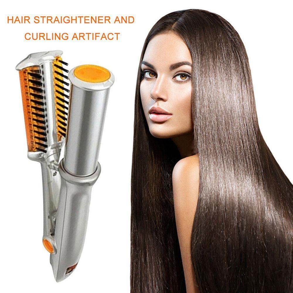 2 In 1 Rotating Brush Air Styler Comb Curling Iron Hair Brush Hairdressing Straight-roll Tool Dual-Purpose Styling Roll P0U5