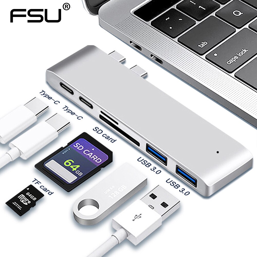 Usb c hub thunderbolt 3 med usb 3.0 adapter til opladning type c hub til type c med tf sd-kort datalæsning til macbook pro