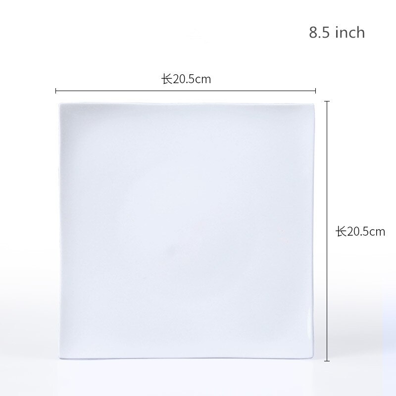 Nordic Steak Western Dinner Plates Pure White Bone China Square Dinner Dishes Dessert Tray Ceramic Flat Kitchen Dinnerware Set: 8.5 inch plate