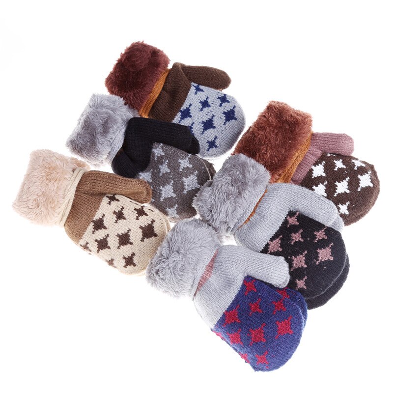 Inverno Del Bambino Guanti Completa Fingers Delle Ragazze Dei Ragazzi Guanto di Lavoro A Maglia Star Modello Guanti Caldi Neonati Guanti Con La Corda