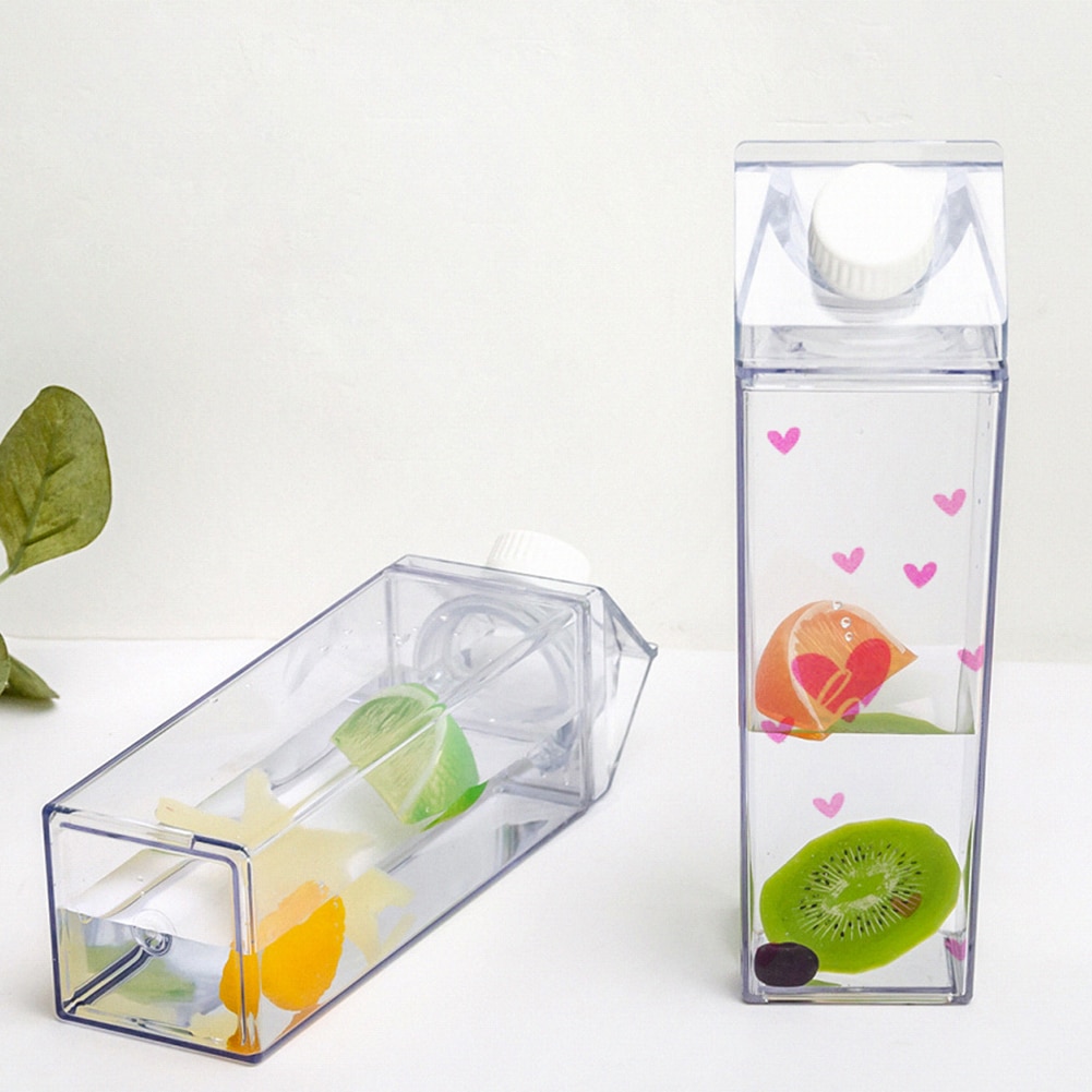 500Ml Leuke Plastic Clear Melk Karton Water Fles Mode Aardbei Transparante Melk Doos Sap Water Cup Voor Meisjes Kid