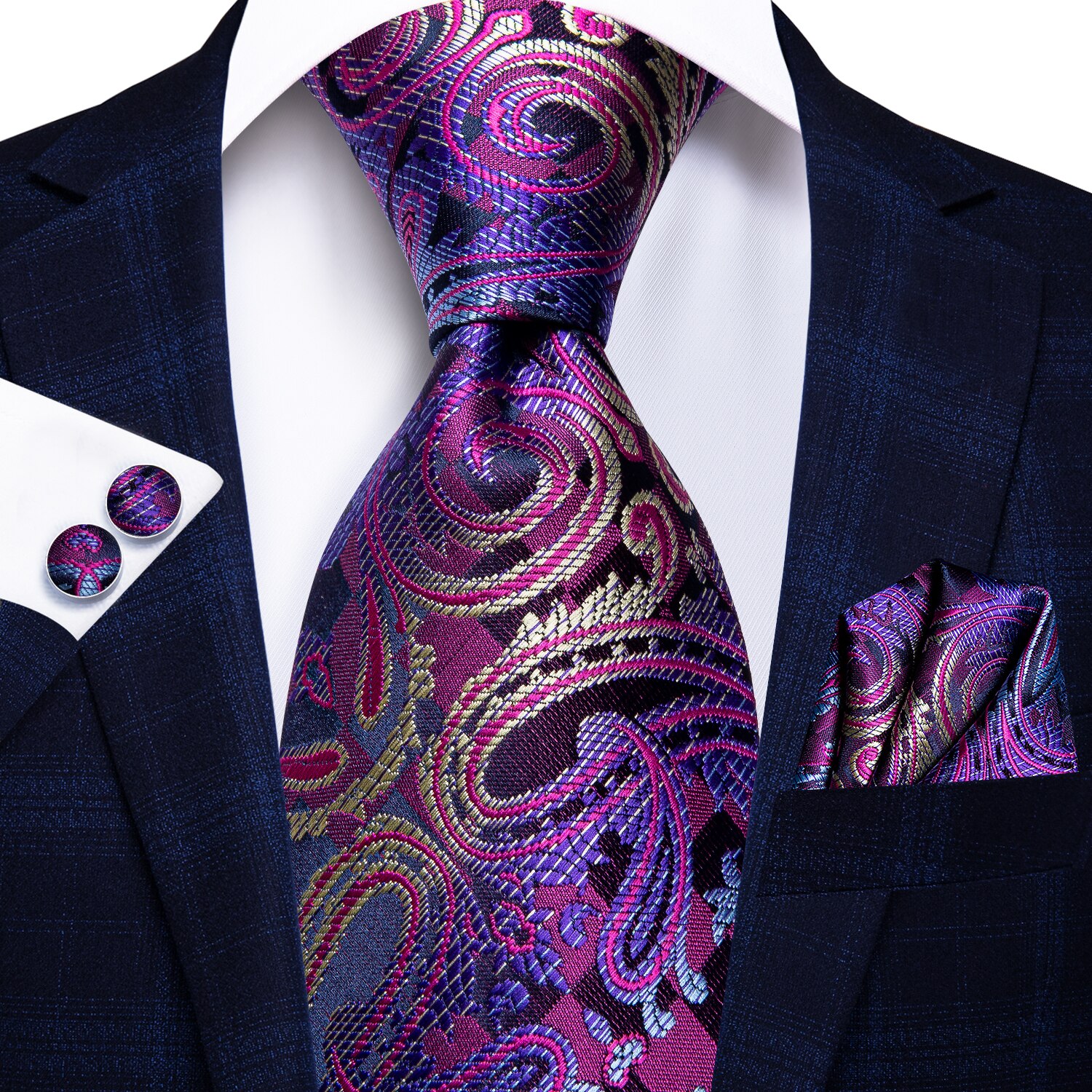 Hi-Tie Paars Solid Paisley Zijde Bruiloft Stropdas Voor Mannen Handky Manchetknoop Mannen Stropdas Set Party business