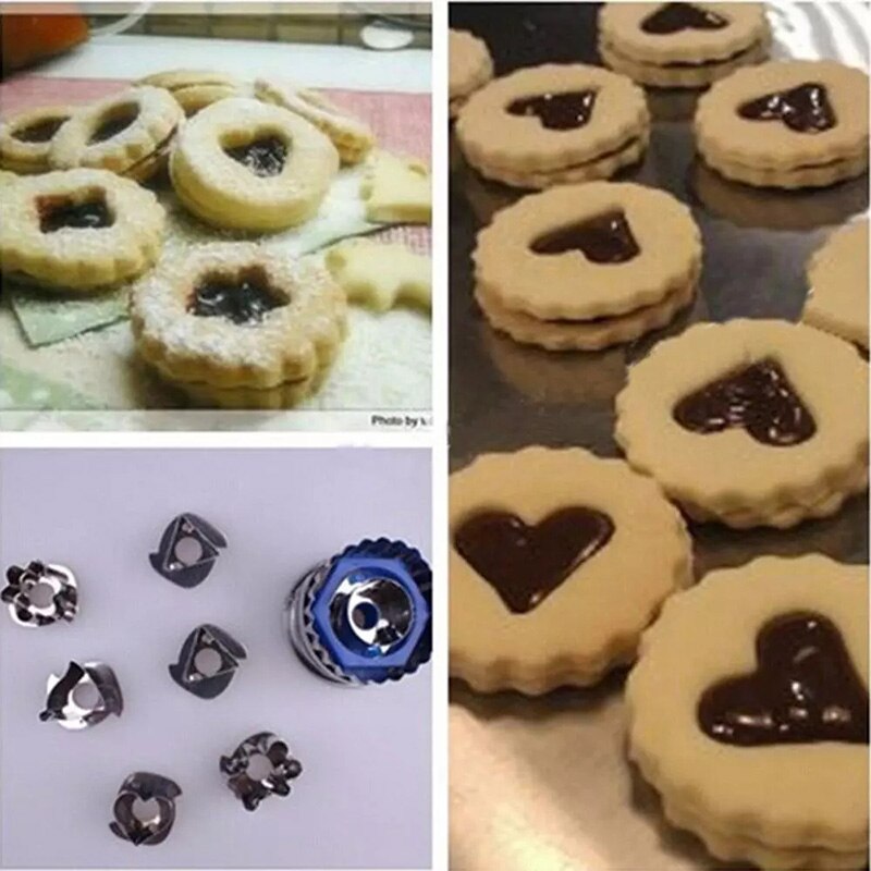 7 Stks/set 3D Kerst Zilveren Cookie Cutters Cookie Stempel Biscuit Mold Cookie Plunger Cutter Diy Bakvorm Gingerbread Thuis