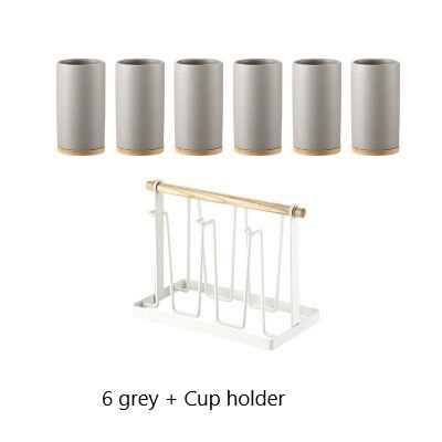Taza nórdica simple de cerámica para beber agua, juegos de 6 piezas para el hogar con bandeja, portavasos, restaurante