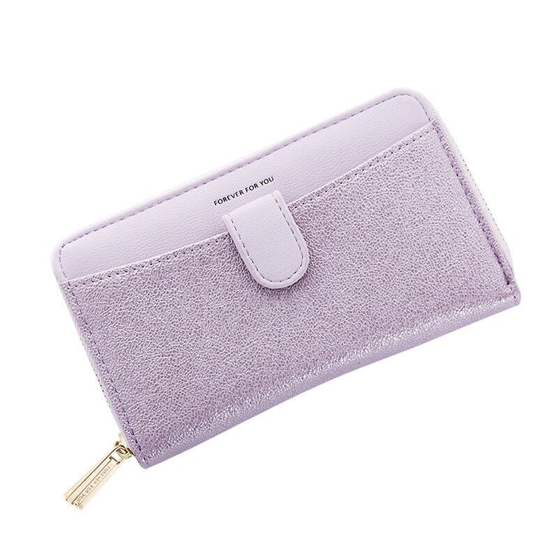 Brand Patchwork Women Short Clutch Wallet Large Capacity Wristband Wallets Female Purse Lady Purses Zipper Card Holder Carteras: Purple