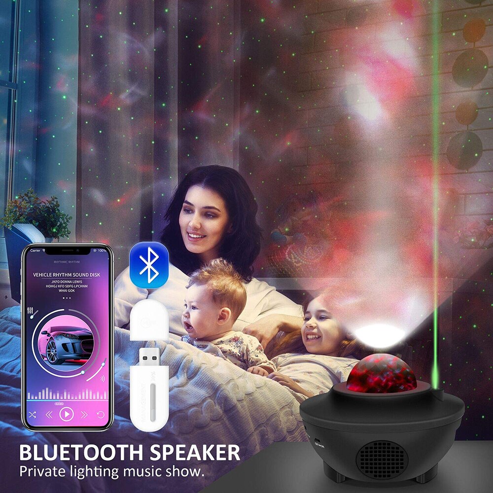 Usb led-ster nachtlampje muziek sterrenwatergolf led-projectorlicht bluetooth-projector geluidgeactiveerd projectorlicht decoratie