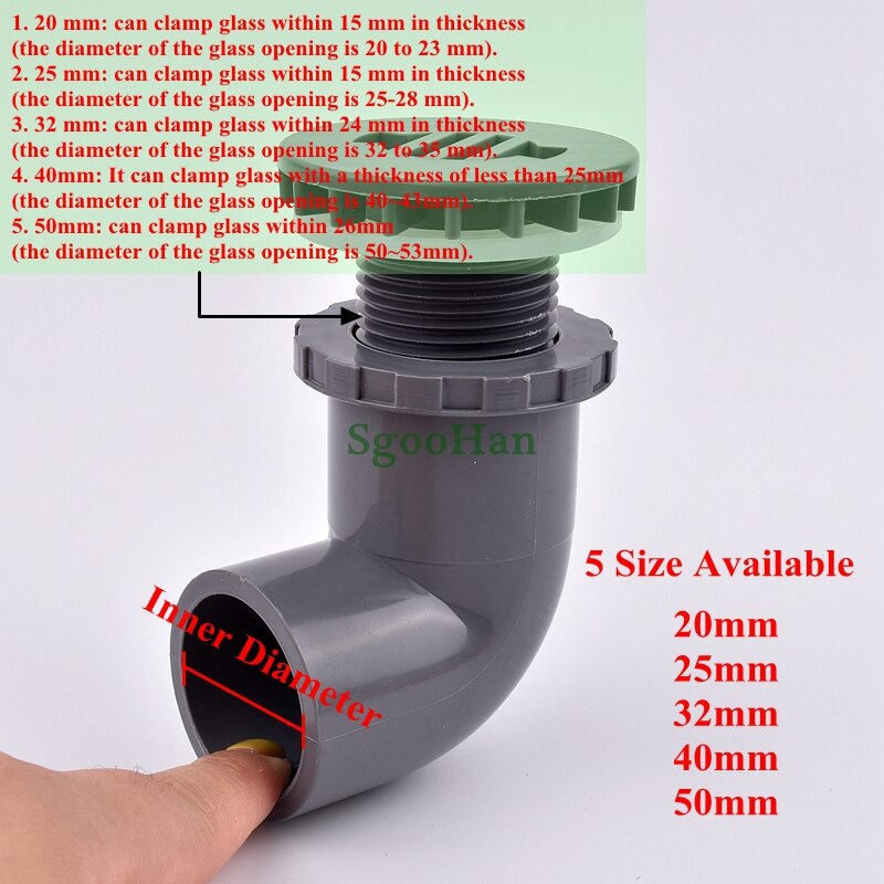 1PC ID 20~50mm PVC Pipe 90° Elbow Aquarium Fish Tank Drain Joints Home DIY Water Supply Tube Fittings Drainage Connectors: Inner Dia 40mm / Grey Color