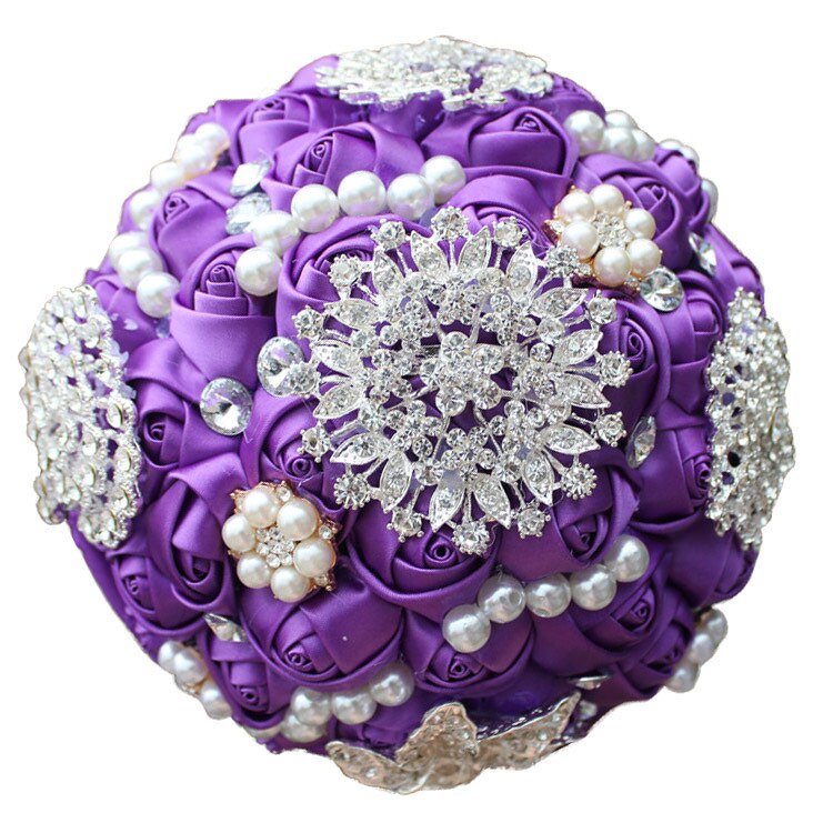 14 Colors 1Piece Ivory Flower Bouquet Stunning Pearls Beaded Crystal Bouquet De Mariage Wedding Flowers Bridal Bouquets: Purple