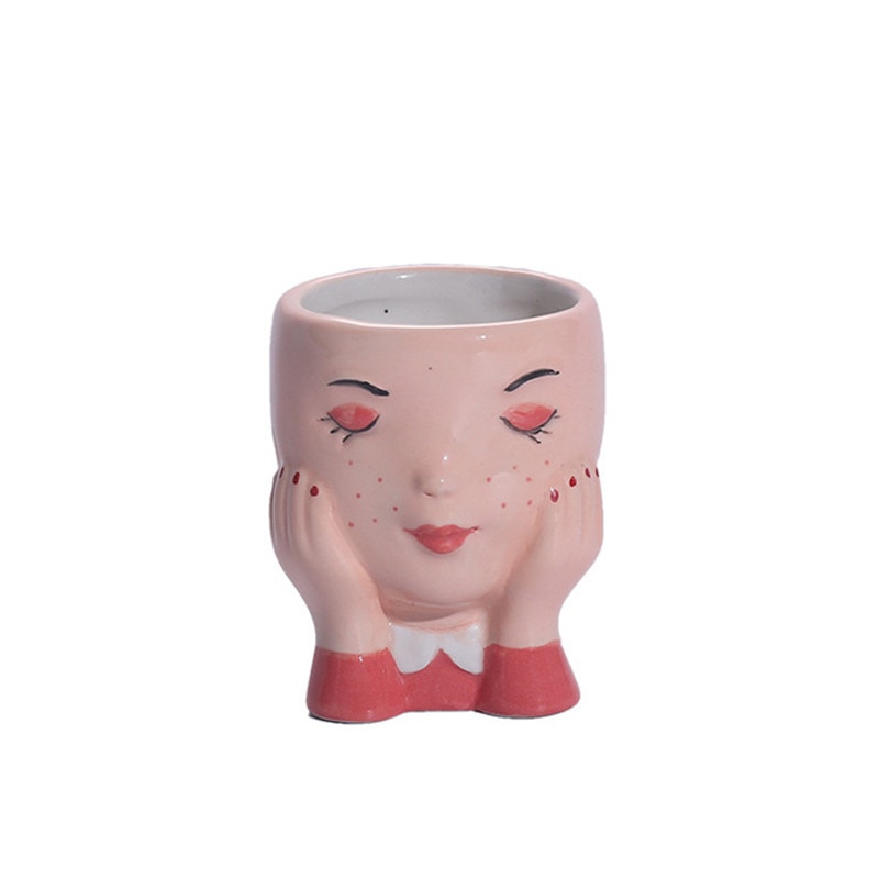Human Face Ceramic Flower Pot Cute Face Vase Sculpture Crafts Succulents Mini Flowerpot Home Garden Decoration Ornament: B