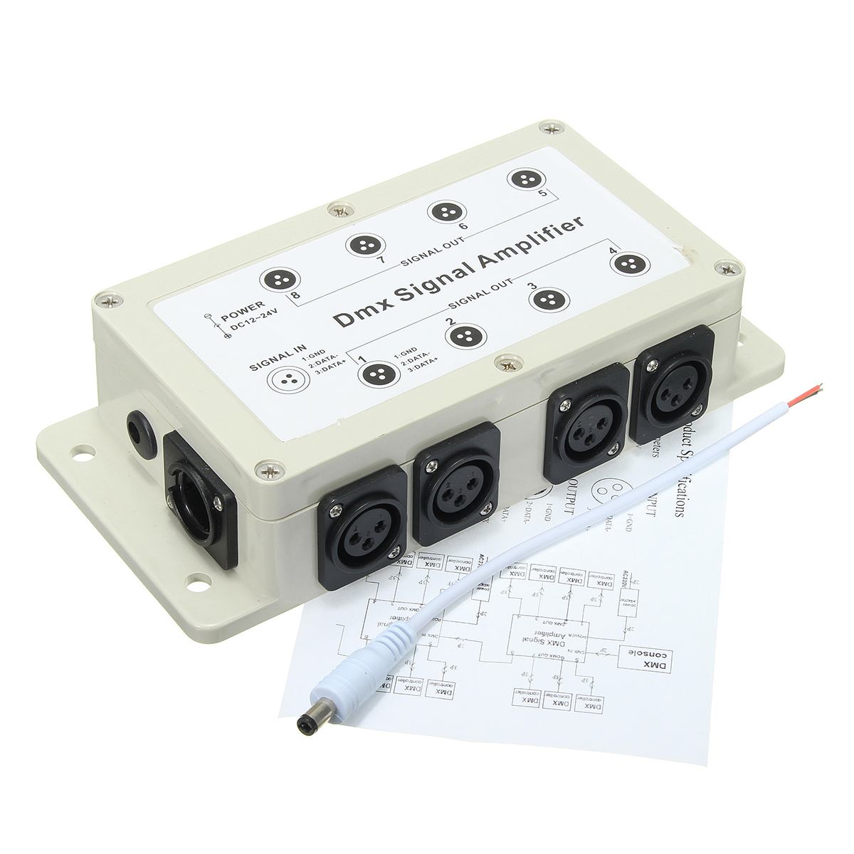 DMX512 LED Signal Splitter Amplifier Distributor 1 Way in 8-Channel Output Amplifier Splitter Distributor for Home Equipments