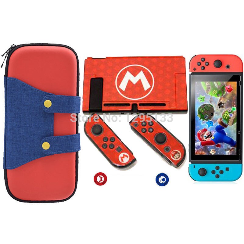 Bolsa de almacenamiento para Nintendo Switch Console protector de pantalla de vidrio templado para Nintendoswitch Joystick Grip Caps para Nitendo Joy-Con: A