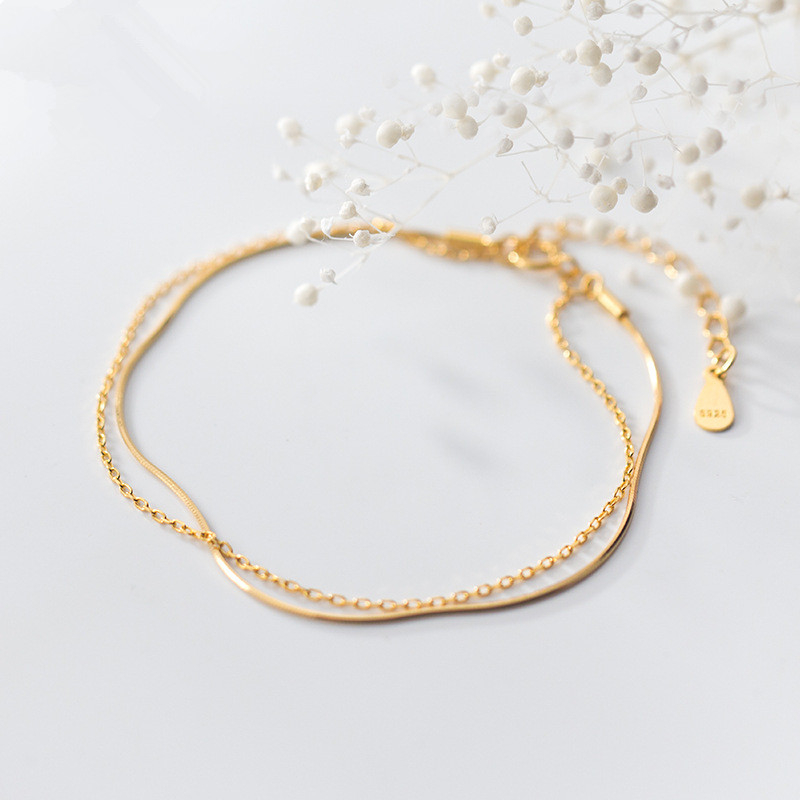 Autentico 925 sterlina d'argento Bracciali per Le Donne Minimalista Gioielli di Stile Coreano Doppio Righe/Multi-strati braccialetto di Fascino Del Braccialetto Del Regalo