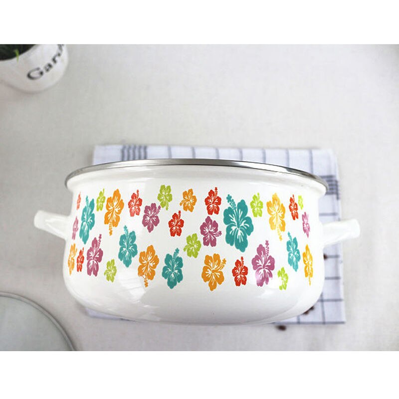 Enamel Soup Pot Flat Cooker 2-5L Thick Pot with Lid Cooking Pot Cookware Induction Pot Pot of Soup Kitchen Pots and Pans