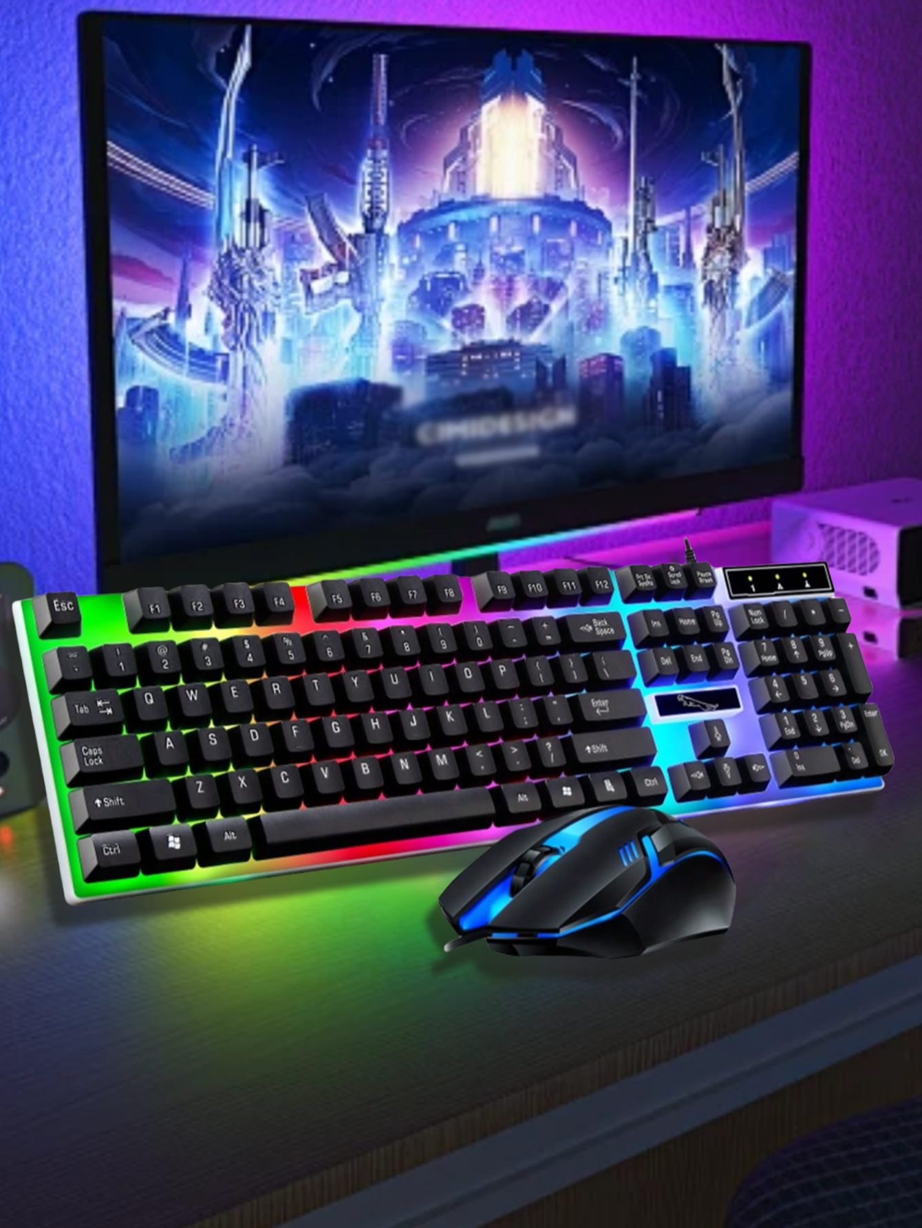 Glow Mechanical Feel Kabelgebundenes Tastatur- und Maus-Set, ergonomisches , geeignet für den Gaming- und Bürogebrauch