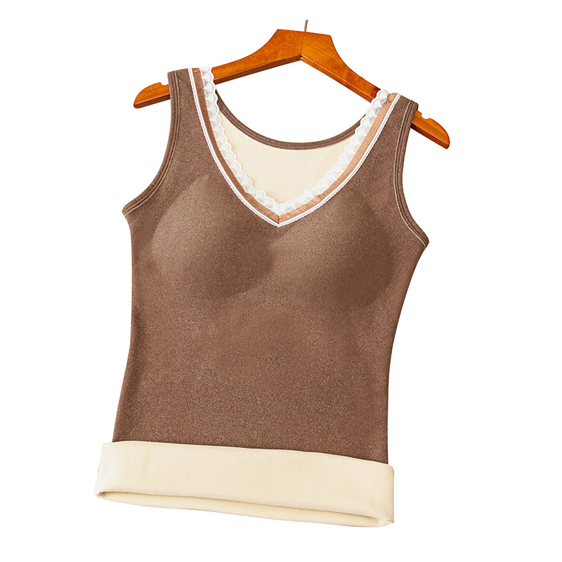 Débardeur en velours, tenue chaude, Top tubulaire basique en dentelle, fermeture au dos élastique, Lingerie sculptant le corps: bown / XL for 62-75kg