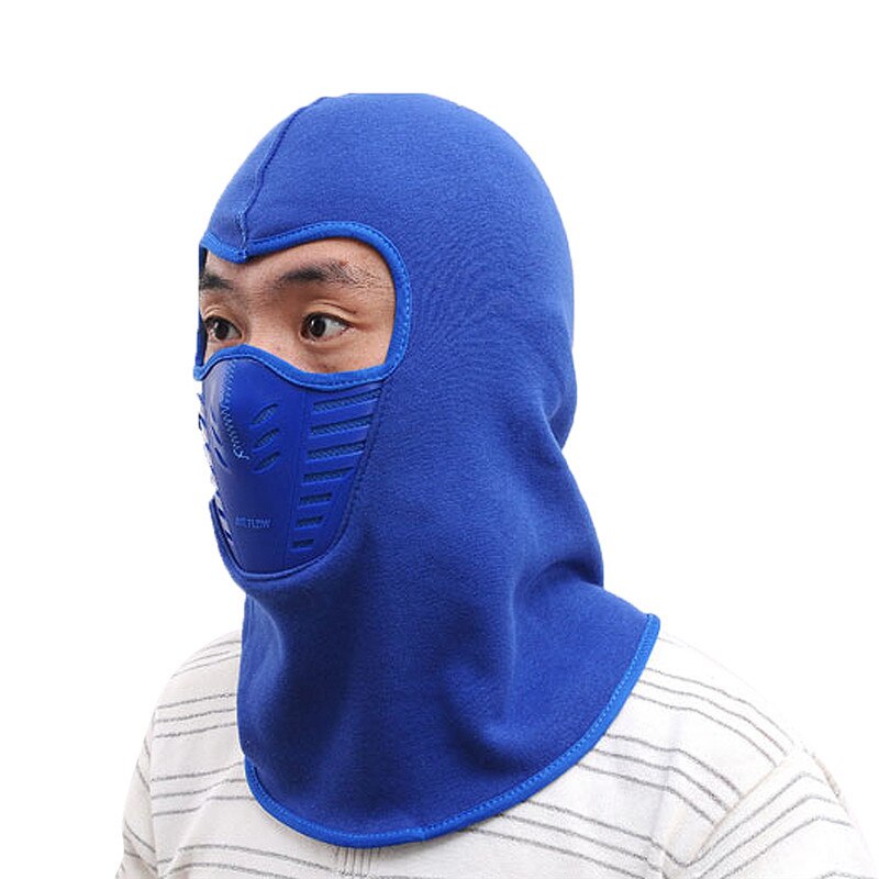 Gorro deportivo de invierno para hombre y mujer, gorros térmicos de lana, bufanda, calentador, a prueba de viento, para correr, esquiar y montar en bicicleta: Blue
