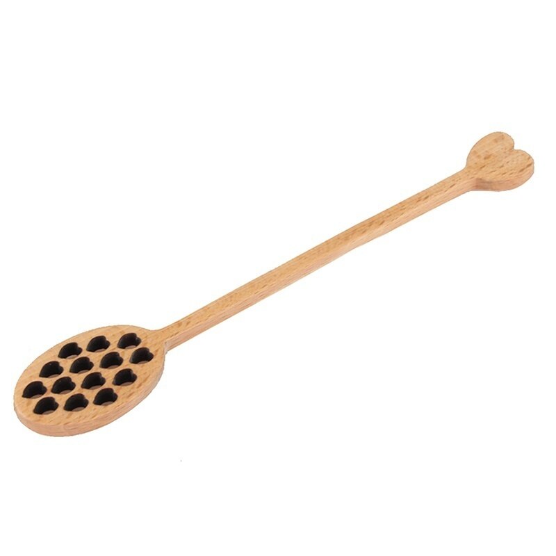 1pc Wood Honey Dipper Sever Mixing Stick Spoon Honeycomb Heart Pattern: Default Title