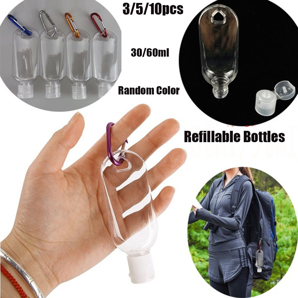 30/60ml refillable bottle plastic carabiner hook bottle with container travel bottle container Shampoo Sanitizer Alcohol Contai