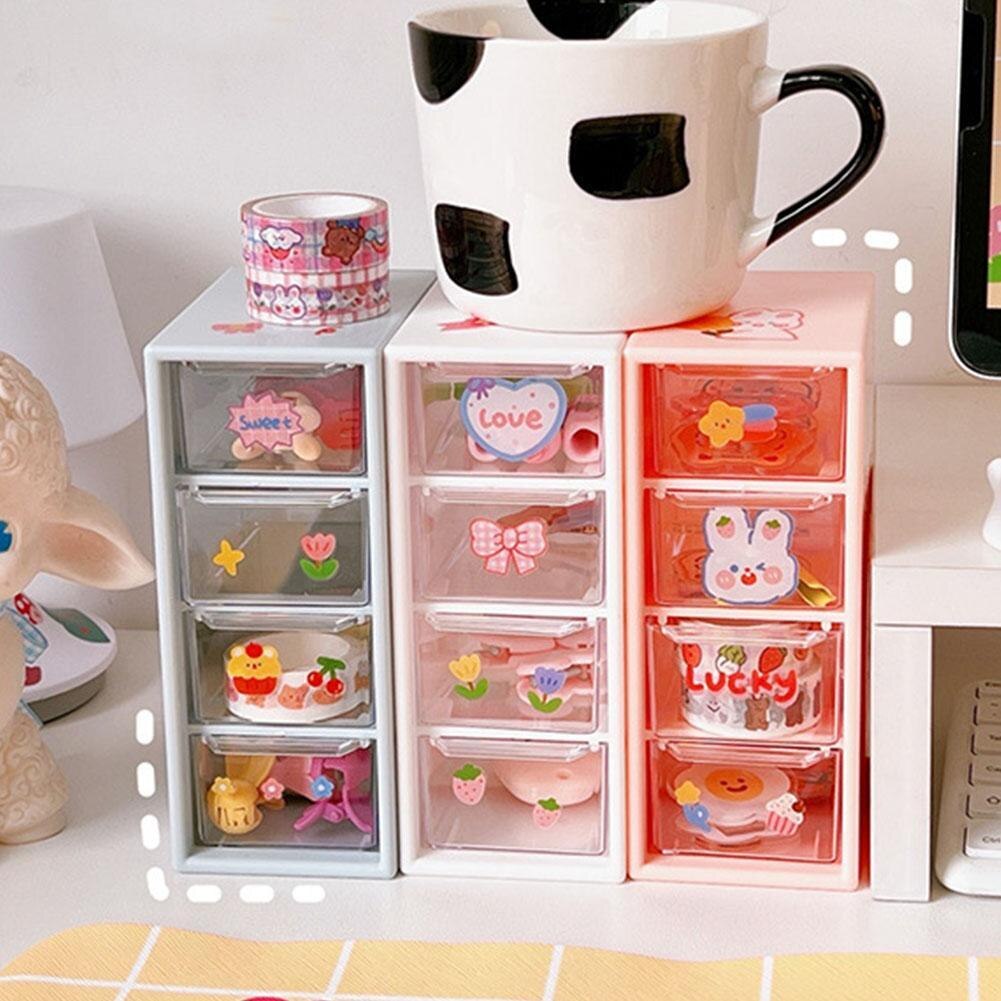 Desktop Organizer 4 Drawers Storage Cabinet Organizer Mini Transparent Cabinets Drawers Plastic Jewelry Cosmetic Makeup Box