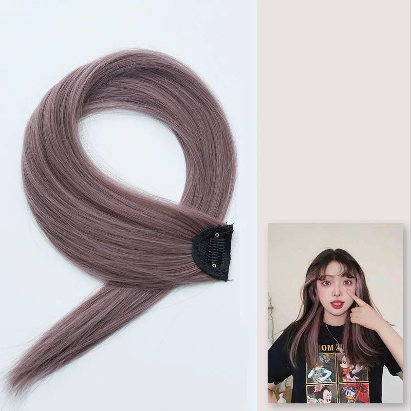 60cm postizo horquilla extensión de cabello Clip en postizo largo recto colgante oreja peluca Clip extensiones de cabello sintético Accesorios: Multicolor