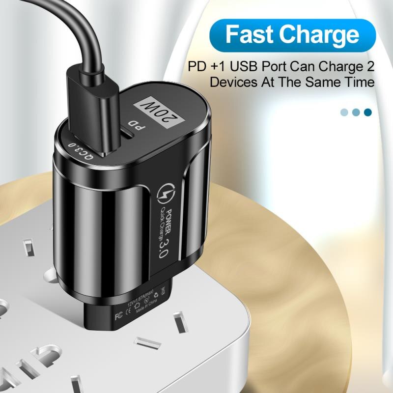 Fast Charging 20W PD Charger QC3.0 for iPhone Android Mobile Phone USB Charger USB-A+Type-c Dual Ports Phone Charger PD Charger