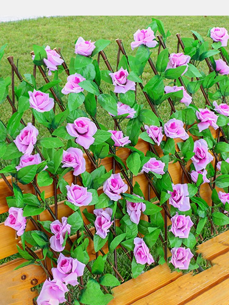 Expandable Faux Privacy Fence Wooden Hedge With Artificial Flowers Leaves Garden Decoration Screening Expanding Trellis