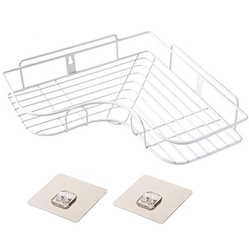 Estante de hierro para baño, soporte de pared para almacenamiento de champú, sin perforaciones, para cocina y ducha: White
