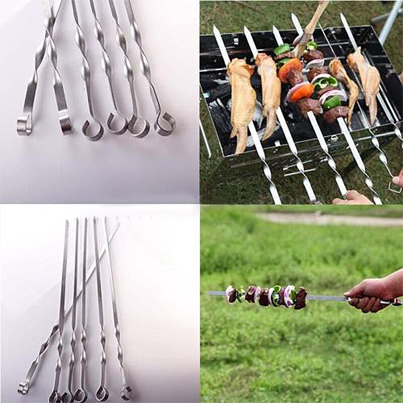 6 st/lots rostfritt stål grill kebab platt spett bbq grillnål verktyg 45/55cm