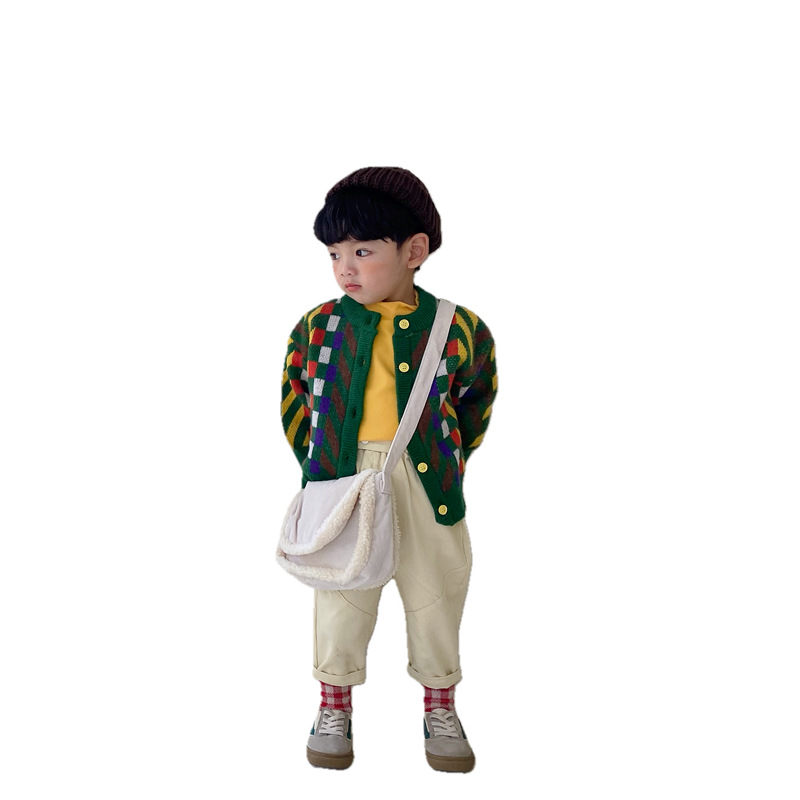 9270 maglione per bambini 2021 autunno e inverno New Fashion Plaid Boy&#39;s Cardigan maglione Casual Girl maglione cappotto outfit