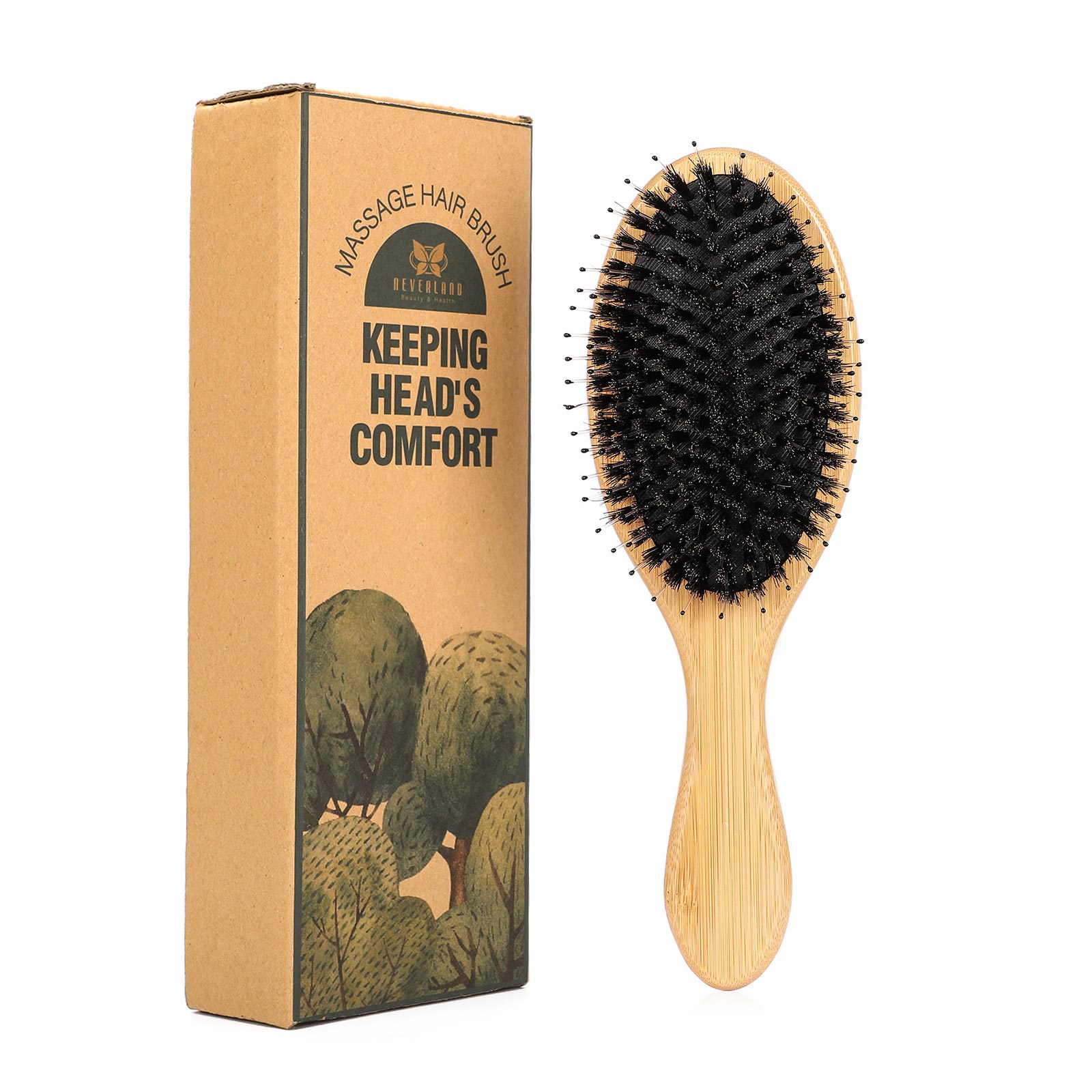 1 Set Varkenshaar Borstel Natuurlijke Anti-Statische Houten Hoofdhuid Borstel Massage Kam Haar Accessoire Voor Styling Rechttrekken: Default Title