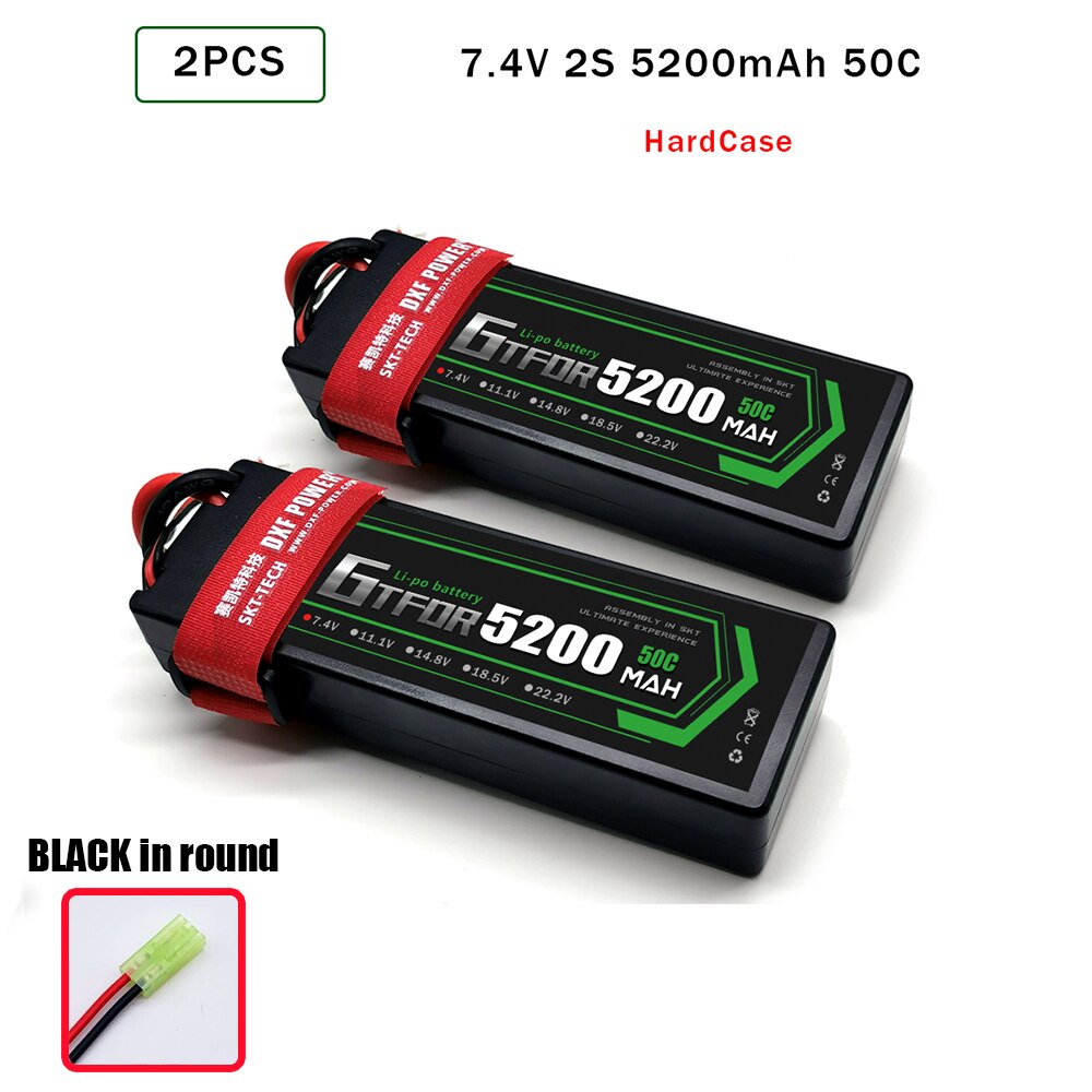 GTFDR 5200mAh Lipo Battery 7.4V 50C 2S LiPo RC Battery Deans XT60 EC5 for RC Evader BX Car Truck Truggy Buggy Helicopt: 2PCS5200HARDBLACK