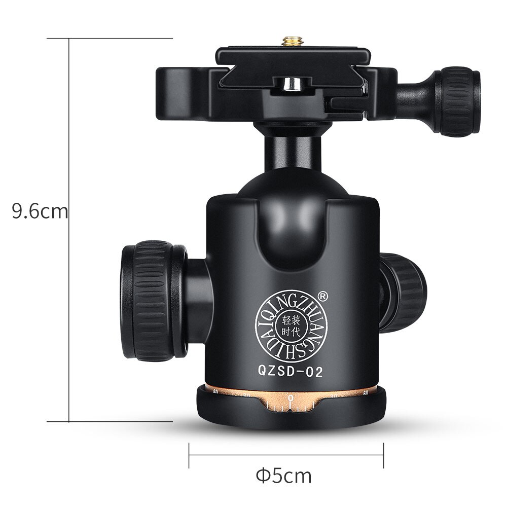 QZSD-02 aluminium 360 degrés panoramique pivotant caméra trépied rotule avec plaque de dégagement rapide pour appareils photo reflex numériques