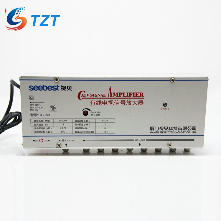 TZT SB-1030M8 8 Way CATV Signal Amplifer Sat Cable TV Signal Amplifier Splitter Booster CATV 30DB