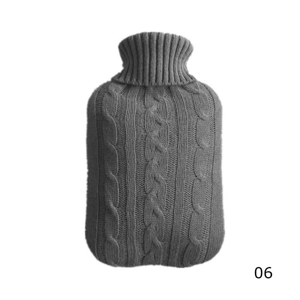 2000Ml Warm Water Fles Gebreide Cover Effen Kleur Water Gevulde Tas Doek Cover Handwarmer Winter Soft water Fles: Dark Gray