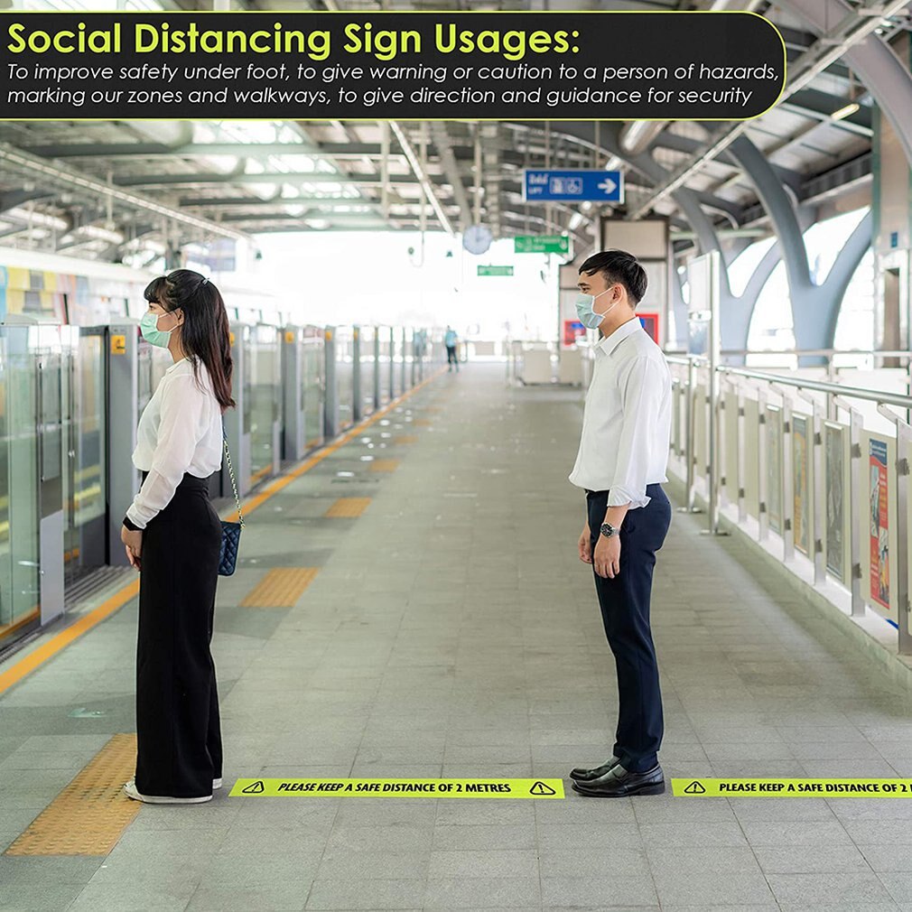 Self-Adhesive Floor Warning Tape Reminder Social Distance Marker Separation Isolation Safety Security Labeling Queuing Sticker
