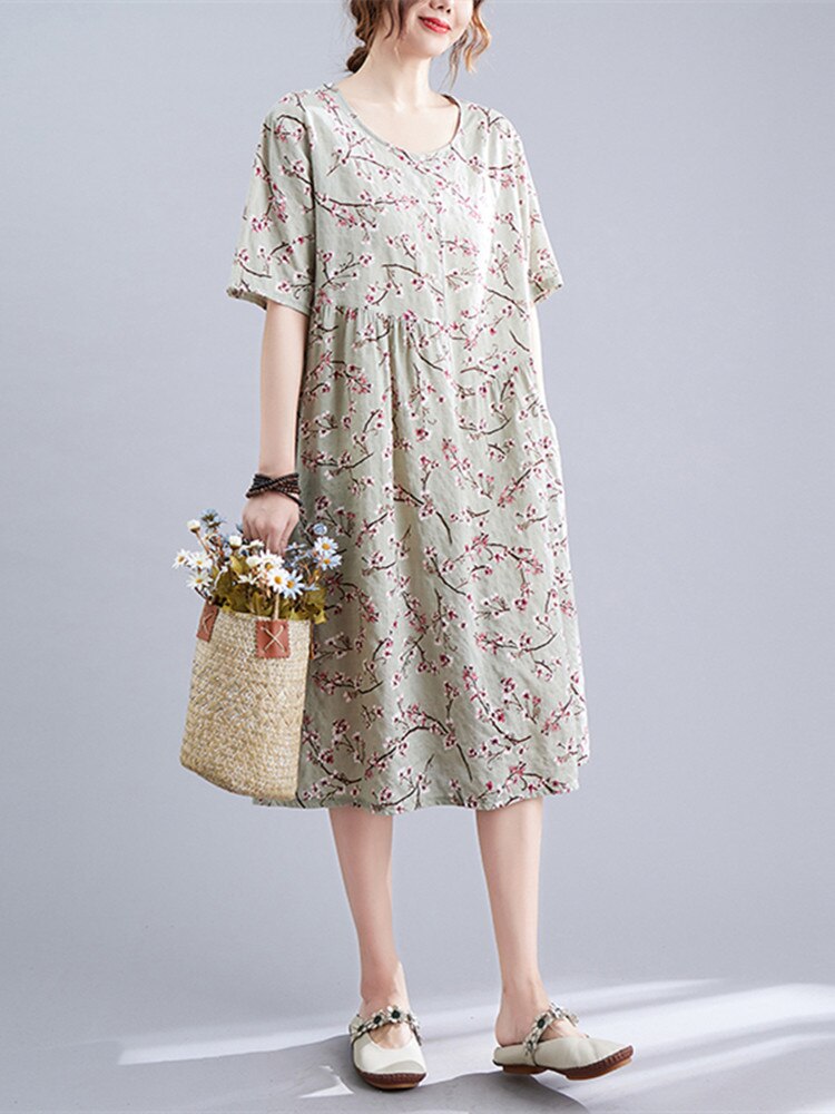 Robe d'été en coton et lin pour femme, tenue – Grandado
