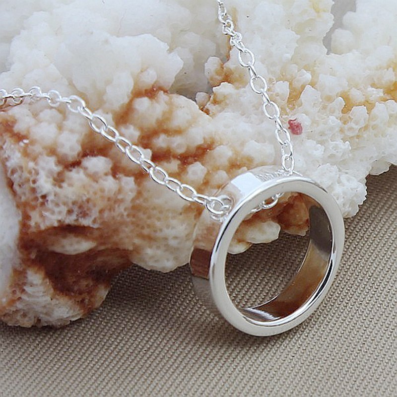 Collares de plata de ley 925 con colgantes de círculo redondo, cadena de 18 pulgadas, joyería para de compromiso