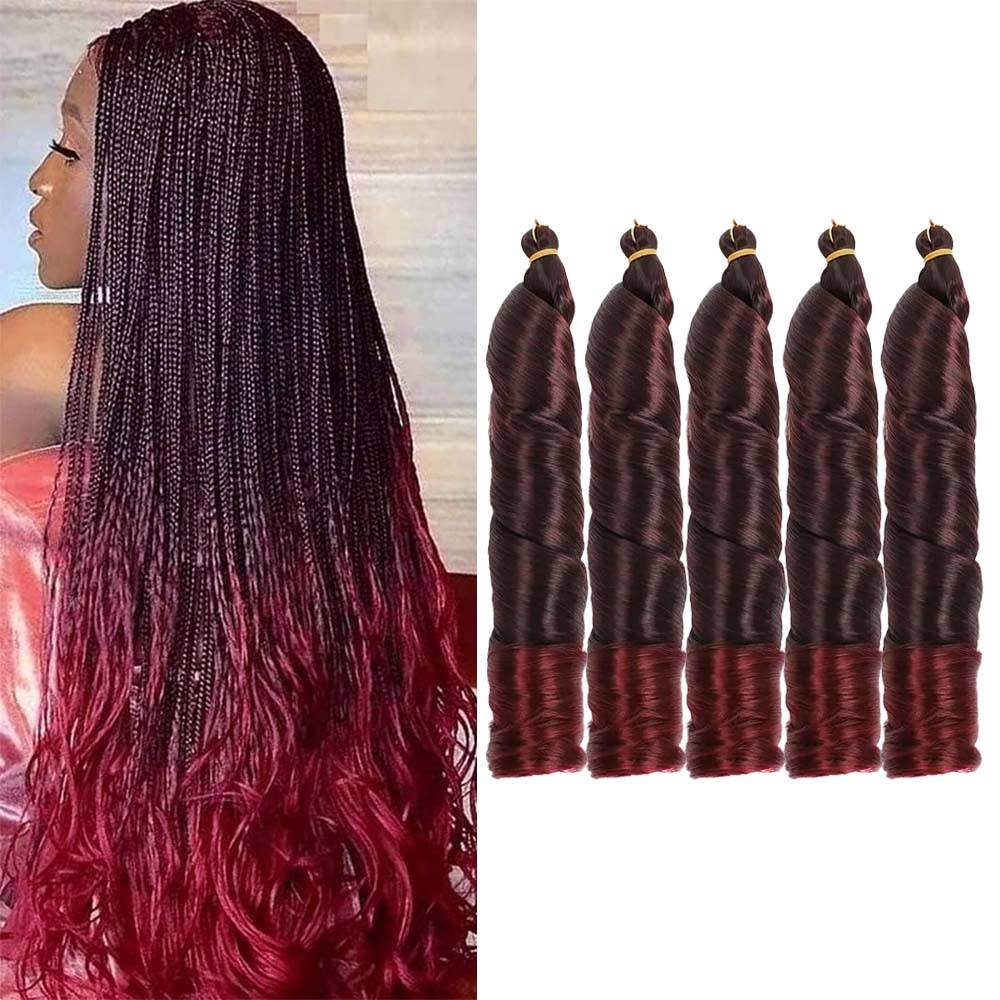 3/5 packungen 24 cm langes, synthetisches häkelhaar mit französischen locken, vorgedehnt, locker gewellt, zum flechten, ombré-locken, zöpfe: F1/ burg / 3 teile/los