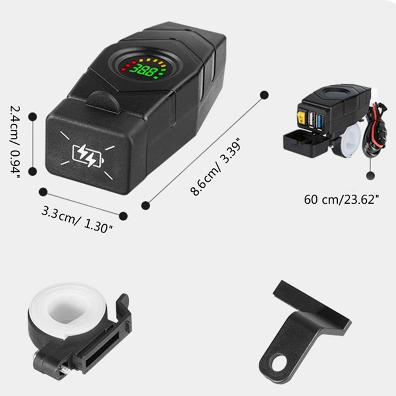 C1fb 20-80v elcykelstyr usb-oplader 24v 36v 48v 60v qc3.0 hurtigopladeradapter nem installation