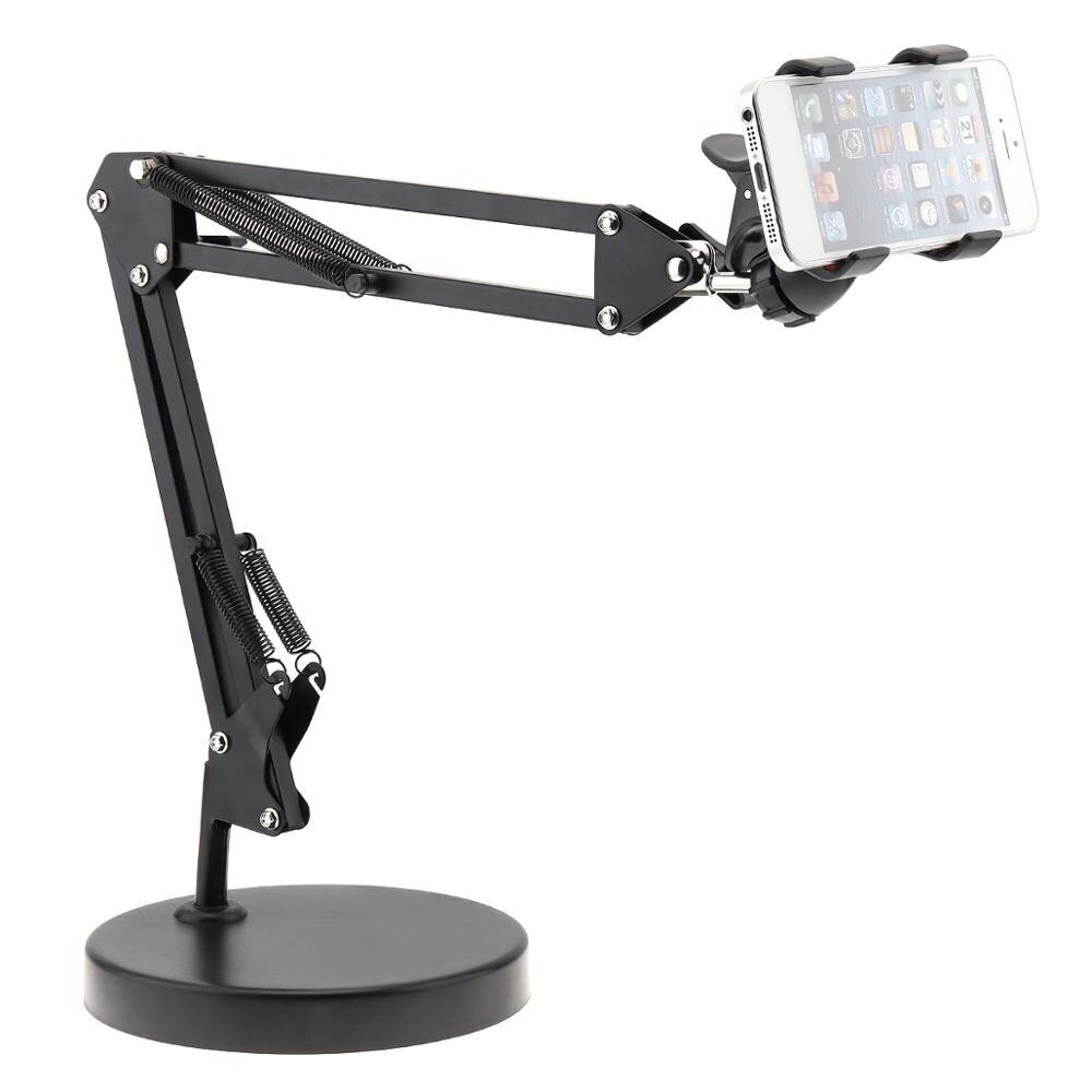 Extendable Metal Desktop Cell Phone Holder Desk Mobile Smartphone Phone Tablet Stand Mount with Suspension Boom Scissor Long Arm