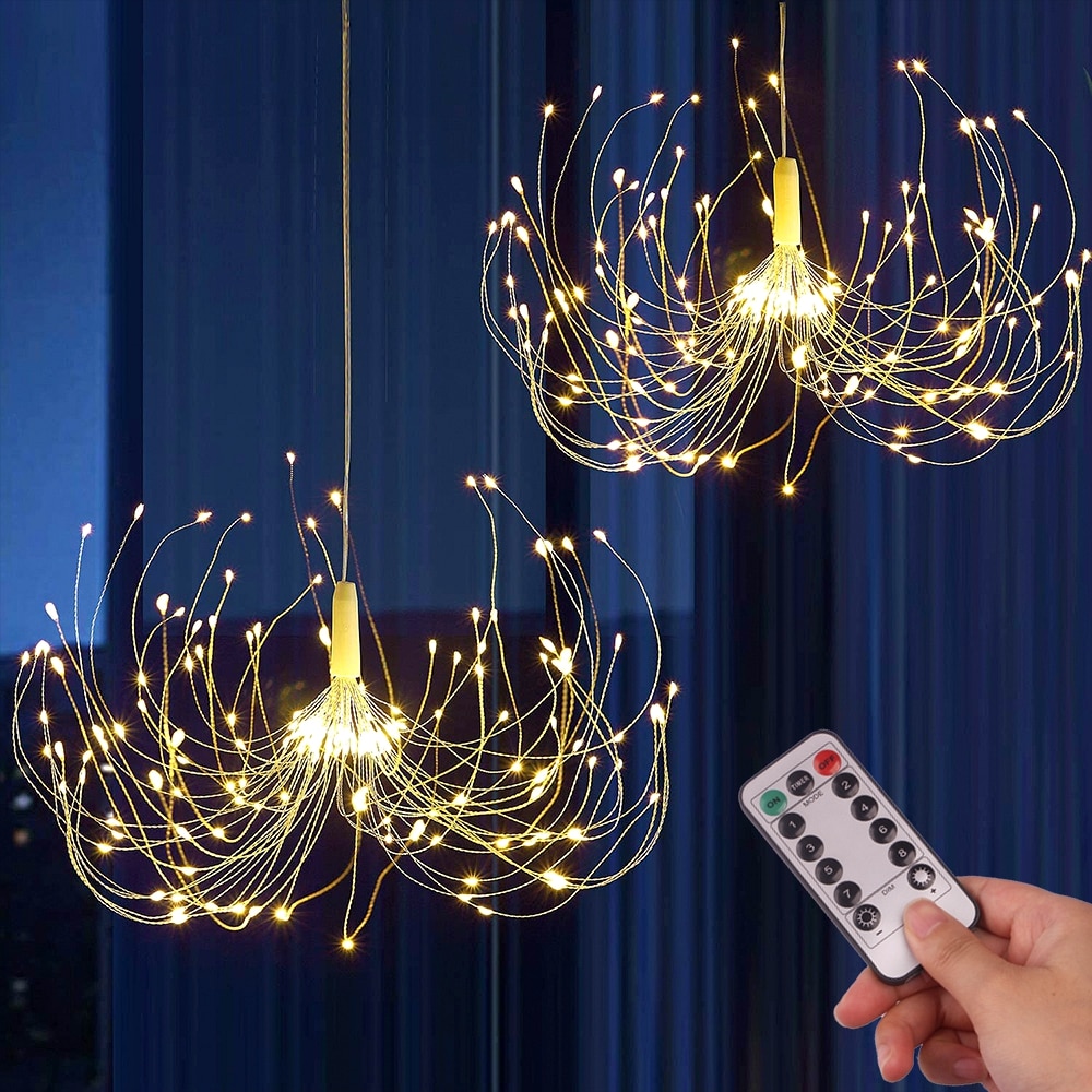 150/200 LED String Fairy Lichter Hängen Starburst Lampe DIY Feuerwerk Weihnachten Girlande Festival Dekoration Fernbedienung Funkeln Lichter