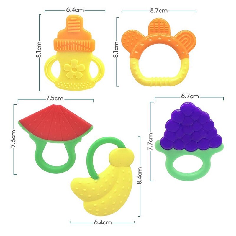 Siliconen baby-bijtspeeltjes 5- pack - bpa-natuurlijk, biologisch, vriezerbestendig bijtspeeltje voor baby's van 3 to tot 12 maanden oud