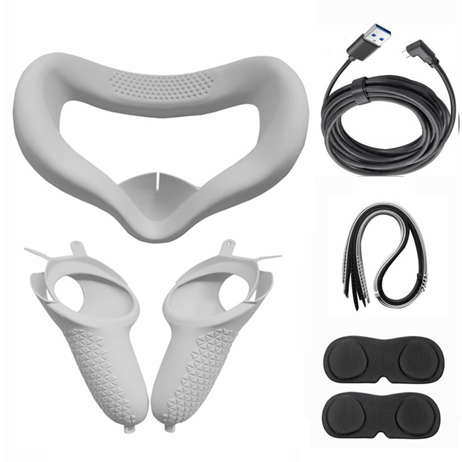 Voor Oculus Quest 2 Vr Headset Cover Oogmasker Lens Cover 10ft 5M Link Data Kabel Set Zachte Siliconen vr Accessoires Set: White